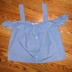 Off shoulder stripped blue and white spring top